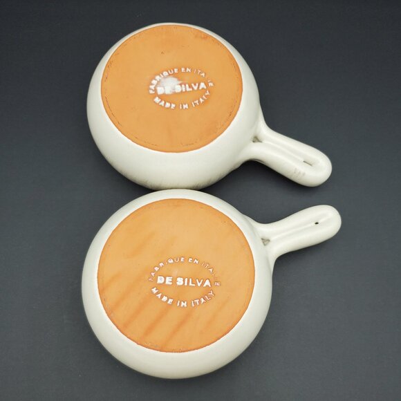 De Silva Terracotta Handled Soup Bowls Grayish White Chowder Chili Crocks - Picture 4 of 5